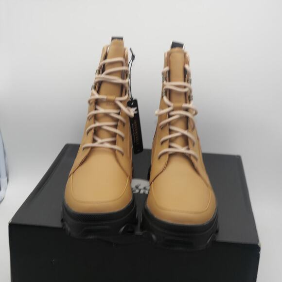 NEW SOREL Brex Lace Up Boot Women's 11 Tawny Brown Black Leather Rain Boot - Picture 10 of 13